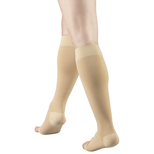 Truform 20-30 mmHg Compression Stockings for Men and Women, Knee High Length, Open Toe Beige X-Large (1 Pair) Microfiber Knit