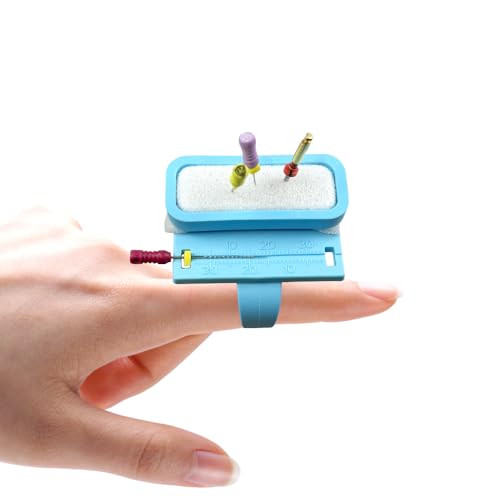 Endo File Clean Stand with Measuring Ruler, YOUYA DENTAL Mini Instant Endodontics File Cleaning Sponge Dental Root Canal Measurement Finger Ruler Integrated Endodontics Sponge Clean Holder (Blue) Blue