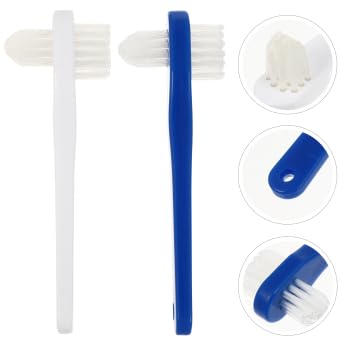 ARTIBETTER 2Pcs Denture Double-sided False Teeth Toothbrush Denture Cleaning Tool (White + Blue)