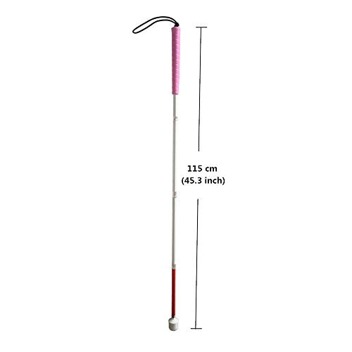 Aluminum Mobility Folding White Cane for Vision Impaired and Blind People (Folds Down 4 Sections) (115 cm (45.3 inch), Pink Handle) 115 Cm (45.3 Inch)