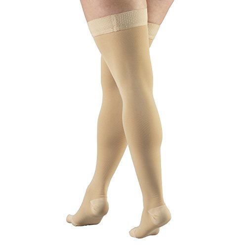Truform 30-40 mmHg Compression Stockings for Men and Women, Thigh High Length, Dot-Top, Closed Toe Beige Medium (1 Pair)