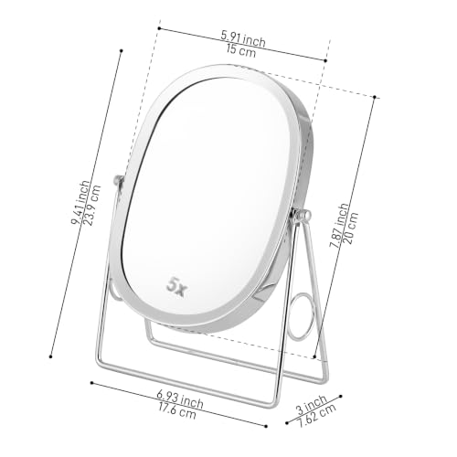 JOYOEIKON Classic Dual Sided 5X and 1X Magnifying Makeup Mirror and Tabletop Standing 360° Rotation Vanity Mirror,Desktop Cosmetic Mirror (Chrome) Chrome
