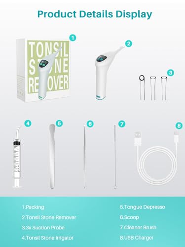 Voraiya Electronic Tonsil Stone Remover Upgraded Version, Tonsil Camera and LED Light, 5-Level Suction Tonsil Stone Vacuum,Tonsil Stone Removal Kit, APP Control