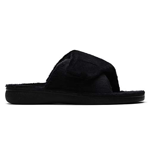 SOLLBEAM Women's Plantar Fasciitis Fuzzy House Orthopedic Adjustable Slippers With Arch Support Orthotic Heel Cup Sandals For Ladies 11 Black