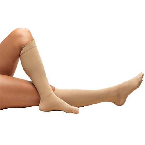 Truform Anti-Embolism Medical Compression Stockings for Post Surgery Hospital Recovery, DVT, Edema, Swelling, Embolism, 18 mmHg, Men & Women Knee High Length, Closed Toe, Beige, Large (short length) Large (1 Pair)