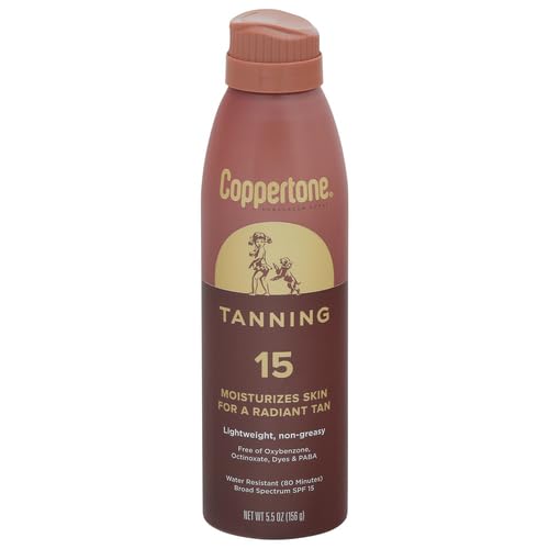 Coppertone Tanning Sunscreen Spray, SPF 15 Broad Spectrum Tanning Sunscreen, Water Resistant Sunscreen, 5.5 Oz