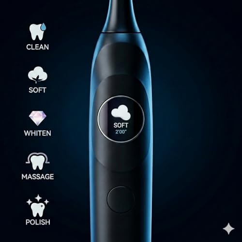 Oralflipp Sonic Electric Toothbrush - Smart LED Display & Visual Pressure Sensor, 40,000 VPM Power Toothbrush with 5 Modes, 6 Brush Heads & Inductive Charging Base, 6 Brush Heads,Black