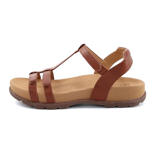 Women's Orthopedic Walking Sandals with Arch Support and Adjustable Ankle & Foot Straps, Comfortable for Everyday Wear 8 Brown