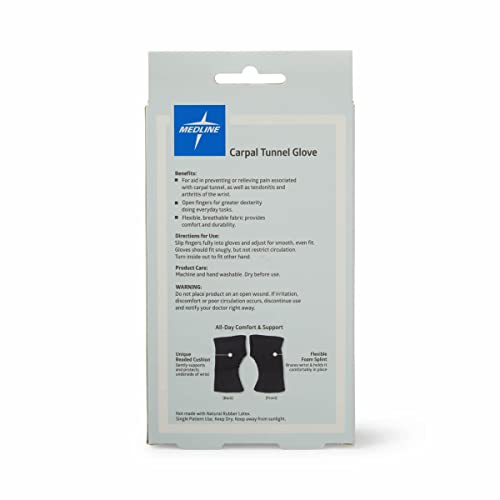Medline Carpal Tunnel Gloves, Flexible Splint & Beaded Cushion, Size L, Breathable Cotton/Spandex, Black, 1 Each