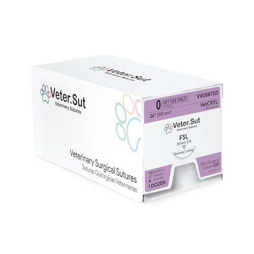 VeterSut VetCRYL Absorbable Polyglactin Surgical Suture USP Size 0, (FSL) 3/8 30mm Reverse Cutting Needle, 36 Inches (90 cm), 12 Count, Veterinary Use