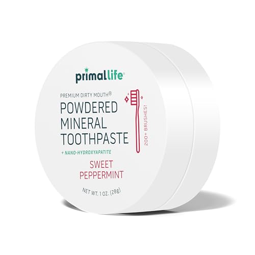 Primal Life Organics - Dirty Mouth Toothpowder, Tooth Cleaning Powder, Flavored Essential Oils with Natural Kaolin & Bentonite Clay, Good for 200+ Brushings, Organic, Vegan (Sweet Peppermint, 1 oz) Sweet Peppermint 1 Ounce (Pack of 1)