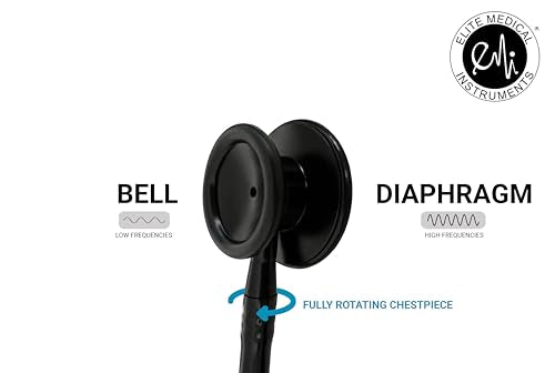 EMI Premium Clinical Light Weight 4oz Dual Head Stethoscope - Stealth Black - For Nurses, Doctors, Medical Professionals, EMT's