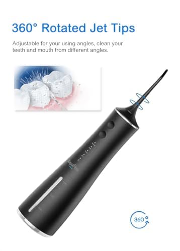 Water Dental Flosser Teeth Pick Portable Cordless Oral Irrigator 300ml Water Tank Rechargeable Travel Teeth Cleaner IPX7 Waterproof Electric Water Flosser BV609 (Black) Black