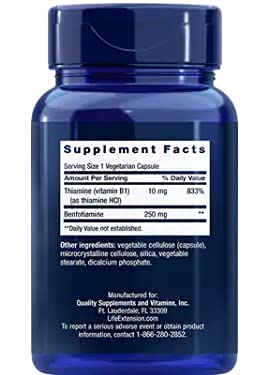 Life Extension Mega Benfotiamine Capsule, 250 Mg, 120 Vegetarian Capsules 2 Bottles 120 Count (Pack of 2)
