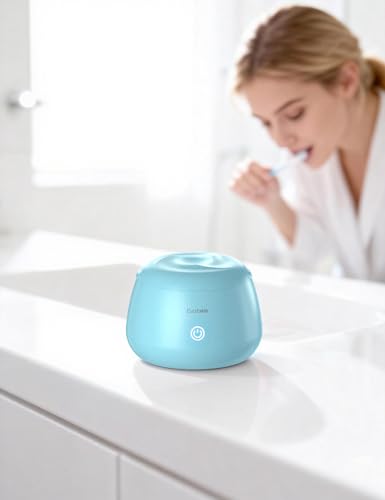 Ultrasonic Retainer Cleaner, EVA BELLE Denture Retainer Cleaner Machine, Tooth Cleaner for Oral Dental Care, Portable Rechargeable Dental Cleaning Pod for Night Guards, Braces, Aligner, Jewelry Blue
