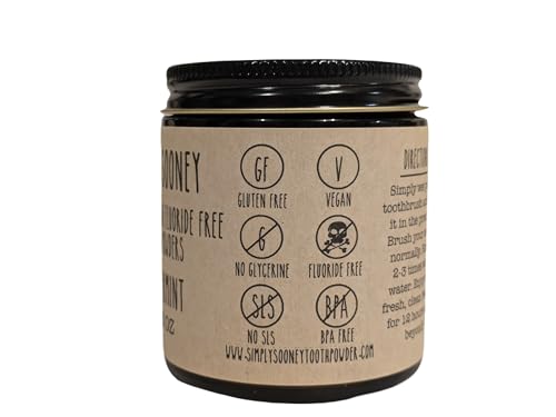 Simply Sooney Remineralizing Vegan Fluoride Free Tooth Powder Peppermint Formula I Glass Jar I Stronger Teeth I Fresh Breath I with Xylitol I Organic Ingredients 3.53 Ounce (Pack of 1)