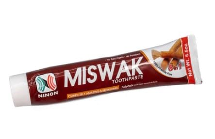 Miswak Toothpaste (6.5oz)- 3 Pack- 5in1; Made with Moringa, Cinnamon, Miswak Extract, Olive, and Honey; 100% Fluroride Saccharin and Paraben Free