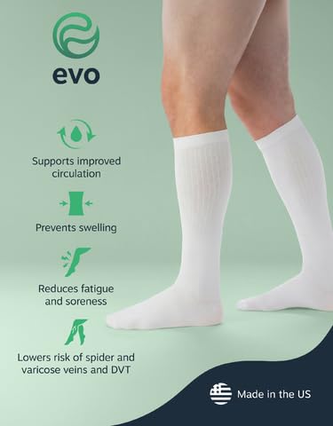 EvoNation Men’s Knee High 30-40 mmHg Graduated Compression Socks – Extra Firm Pressure Compression Garment White Large