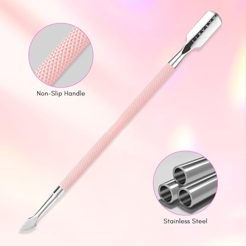 Makartt 1-Pack Pink Dual-End Cuticle Pusher, Stainless Steel Pink Cuticle Pusher