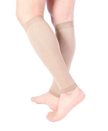 Doc Miller Compression Calf Sleeve for Men & Women, 20-30mmHg Large REGULAR Tan Skin