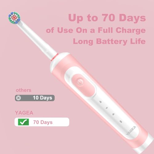 Rotating Electric Toothbrush for Adults with 8 Brush Heads, Rechargeable Power Toothbrush with Smart Timer, 70-Day Battery Life, 3 Modes S3 (Pink) Pink