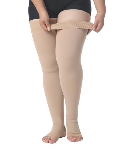 MGANG Plus Size Thigh High Compression Stockings, 20-30mmHg, Varicose Veins 20-30mmhg Beige 5X-Large