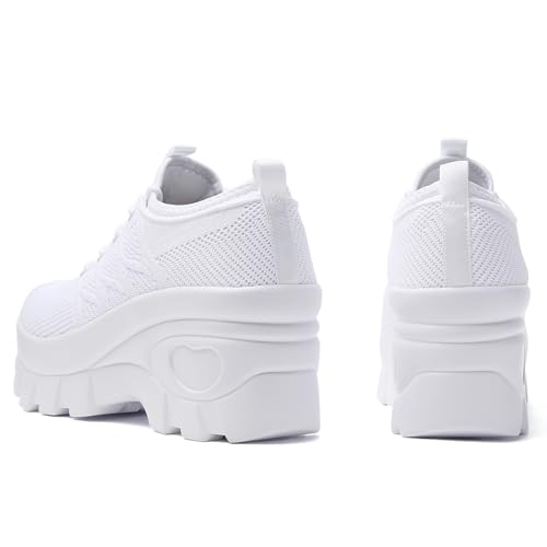 Women's Breathable Platform Walking Shoes Comfort Platform Sneakers 8.5 White