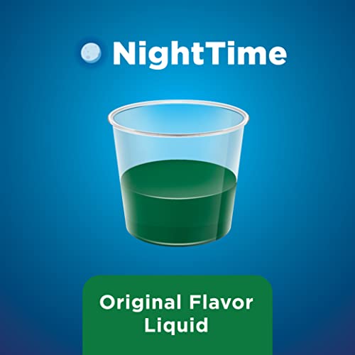 Amazon Basics Nighttime Cold and Flu Medicine, Maximum Strength, Original Flavor Liquid, Multi-Symptom Relief, 12 fl oz (Pack of 1) (Previously Care)