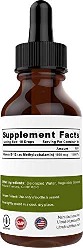 Ultra6 Nutrition Vitamin B12 Sublingual Liquid Drops - B12 Methylcobalamin Supplement Great for Energy & Tiredness - Vitamin-B Supplements for Women & Men - 90 Day Supply 2 Fl Oz (Pack of 1)