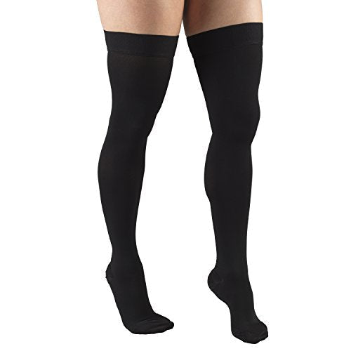 Truform 30-40 mmHg Compression Stockings for Men and Women, Thigh High Length, Dot-Top, Closed Toe, Black, Medium Medium (1 Pair)