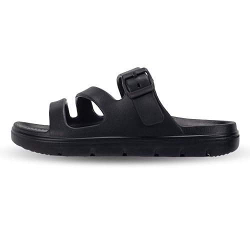 PIMIO Arch Support Sandals for Women Slip On Recovery Slides for Plantar Fasciitis Relief, Non-Slip Lightweight Slippers With Thick Cushion For Waking Foot Pain & All-Day Comfort 7 Black