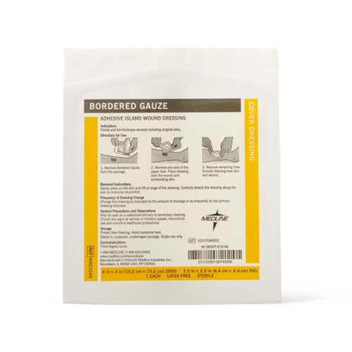 Medline Bordered Gauze, 4" x 4" Adhesive Island Wound Dressing, Sterile, 15 Count 15 Count (Pack of 1)