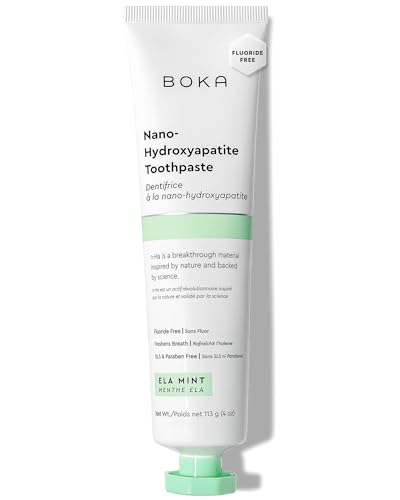 Boka Fluoride Free Toothpaste, Nano Hydroxyapatite Toothpaste, Appropriate for Sensitive Teeth - for Adult Oral Care - Ela Mint Flavor, 4 Fl Oz 1Pk and Boka Teeth Whitening Brightboost Powder Bundle