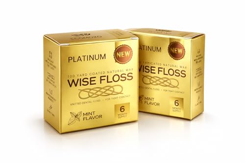 Platinum Wise Floss Slim – Patented Knitted Dental Floss for Tight Teeth | Expanding Microfiber Texture | Deep Plaque Removal | Premium Silver Dispenser | 6-Month Supply
