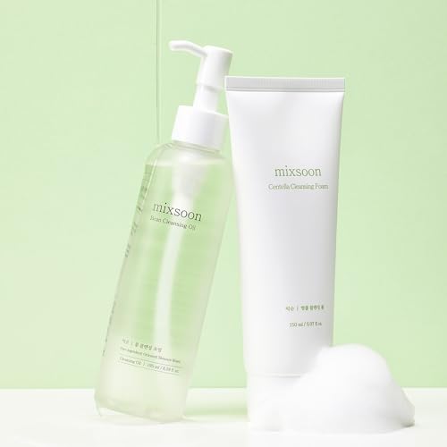 mixsoon Double Cleansing Set 2-Step Routine, Cica Foam & Bean Cleansing Oil Face Wash Set Gentle Deep Clean and Hydrating Care 150ml / 5.07 fl.oz., 195ml / 6.59 fl.oz. Korean Glass Skin Care 11.6 Fl Oz (Pack of 1)