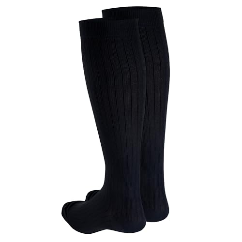 NuVein Men's Compression Socks, 30-40 mmHg Support, Dress Trouser Style, Over Calf Knee High, Black, Large 30 - 40 mmHg
