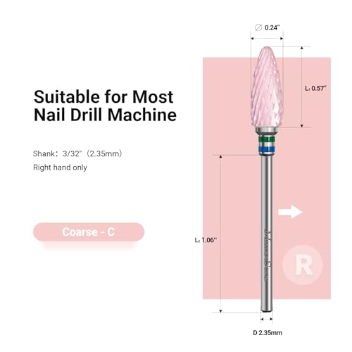 MelodySusie Ceramic Nail Drill Bit with 3Pcs 8mm Diamond Pedicure Cone Drill Bits Set