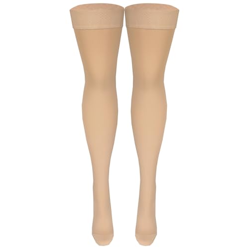NuVein Medical Compression Stockings, 30-40 mmHg Support, Women & Men Thigh Length Hose, Closed Toe, Beige, Medium 30 - 40 mmHg