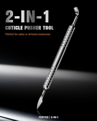 2025 Upgraded Dual-Head Cuticle Pusher Tool - Horseshoe shape & Chisel Edge Stainless Steel Remover Tool with Anti-Slip Wide Handle for Salon & Home Nail Care Horseshoe and Chisel Pusher tool