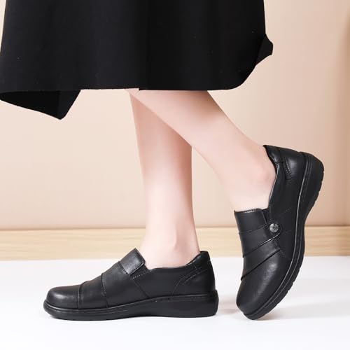QAE Loafers for Women Orthopedic Shoes Comfortable Slip-Ons Work Flats Womens Business Casual Dress Penny Loafers 9 Black