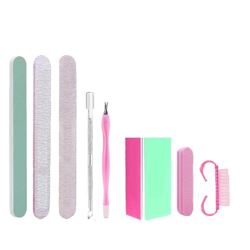 8Pcs Nail Manicure Care Tool Kit Set with Nails Buffer Block and Files, Dust Cleaning Brush, Pusher and Trimming Tools