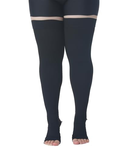 MGANG Plus Size Thigh High Compression Stockings, 20-30mmHg, Varicose Veins 20-30mmhg Black 5X-Large