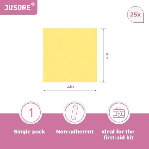 JUSORE Xeroform Petrolatum Dressing 4"x4" - FSA-HSA, Non Stick Gauze Pads 4"x4" (Pack of 25)