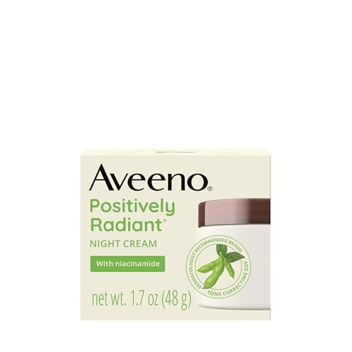 Aveeno Positively Radiant Moisturizing Face & Neck Night Cream with Tone Correcting Soy & Niacinamide,Night Cream Targets Dull Skin-& Evens Skin Tone-& Texture,Hypoallergenic,1.7 oz,(Pack of 2) 1.7 Ounce (Pack of 2)