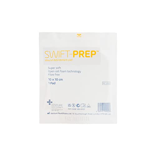 Swift-Prep Wound Debridement Pad - 10cm x 10cm - Pack of 5 - Super Soft - Fibre Free - Highly Absorbent - Non-Adhesive - Foam Dressing