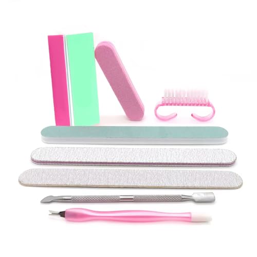 8Pcs Nail Manicure Care Tool Kit Set with Nails Buffer Block and Files, Dust Cleaning Brush, Pusher and Trimming Tools