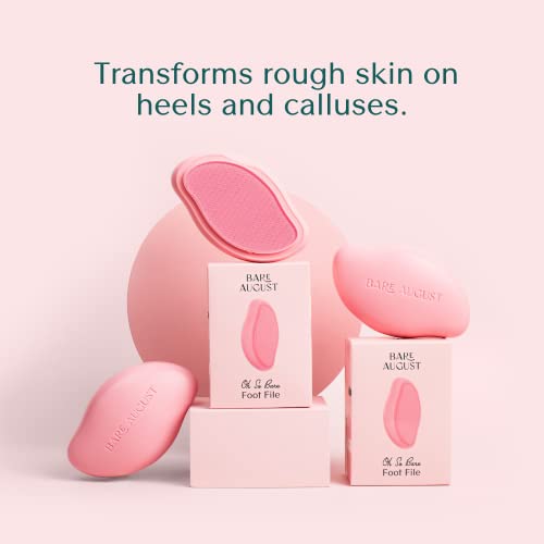 Bare August Glass Foot File Callus Remover- Heel Scraper & in Shower Foot Scrubber Dead Skin Remover - Pedicure Foot Buffer for Soft Feet Pink