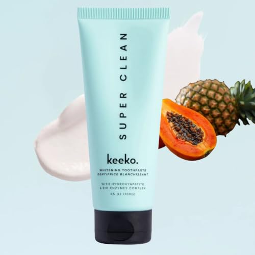 Keeko Super Clean Whitening Mint Toothpaste Natural Enzyme Formula Fresh Mint Flavor, Fluoride-Free, SLS-Free, Peroxide-Free Dentist-Formulated Vegan Oral Care 100ml