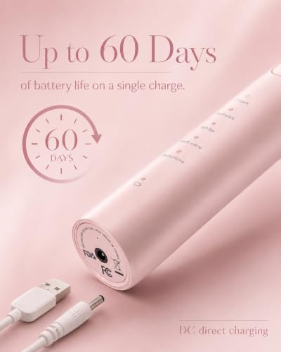 MySmile DY156 Electric Toothbrush for Adults, Rechargeable Sonic Battery Toothbrush Portable with 3 Brush Heads, 2 Mins 5 Modes Smart Timer, 45000VPM, One Charge for 60 Days - Pink