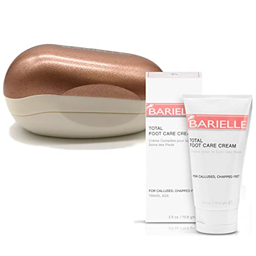 BARIELLE Portable Oval Gold & White Clamshell Foot File/Foot Rasp with 2.5oz Total Care Foot Cream 2-PC Foot Care Set